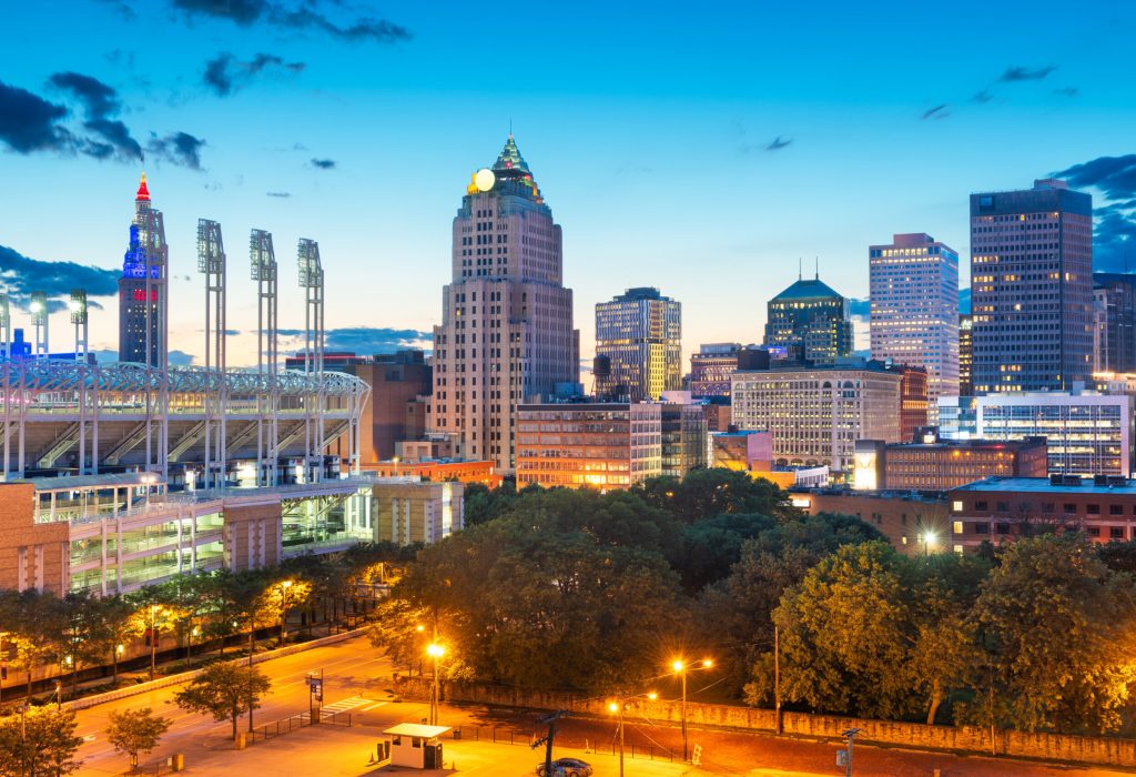 Cleveland, Ohio, USA Downtown Cityscape Cleveland, Ohio, USA downtown city skyline in evening.